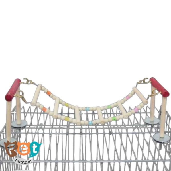 اسباب بازی چوبی پرنده, نردبان معلق پرنده, پل معلق طوطی, استند چوبی قفس, اسباب بازی رنگ خوراکی, لوازم قفس پرنده, پل معلق عروس هلندی, کد 1580, مهام پت