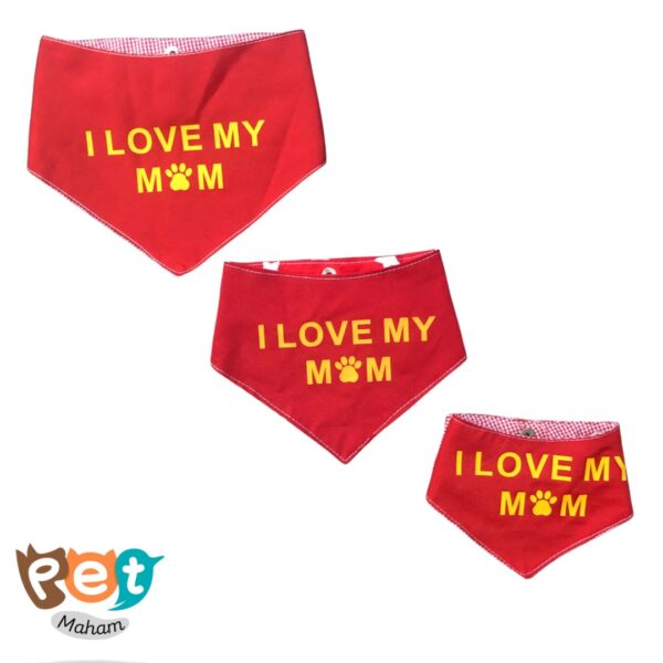 دستمال گردن سگ و گربه و جوندگان دو رو رنگ قرمز طرح I love my mom 1611 - تصویر 4