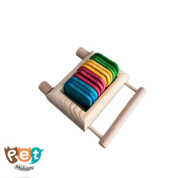 اسباب بازی باکس و چیپس طوطی چوبی رنگی
