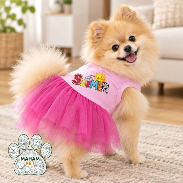 لباس سگ و گربه مدل پیراهن دامن توری صورتی2149 - تصویر 3
