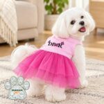 لباس سگ و گربه مدل پیراهن دامن توری صورتی2149
